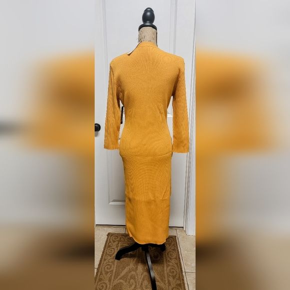 New York & Company Mustard Knit Button-up Fitted Dress - XL - Picture 2 of 6